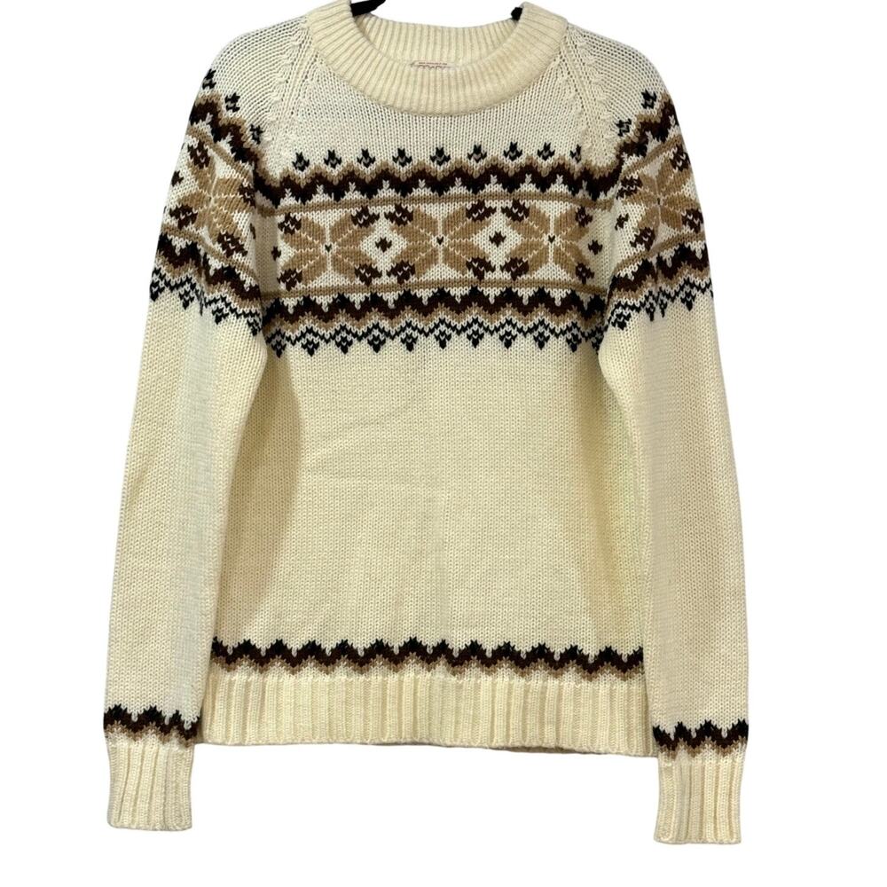 VINTAGE Fair Isle Nordic Sweater Cream & Brown Knit Broadway Taiwan Men's Size M
